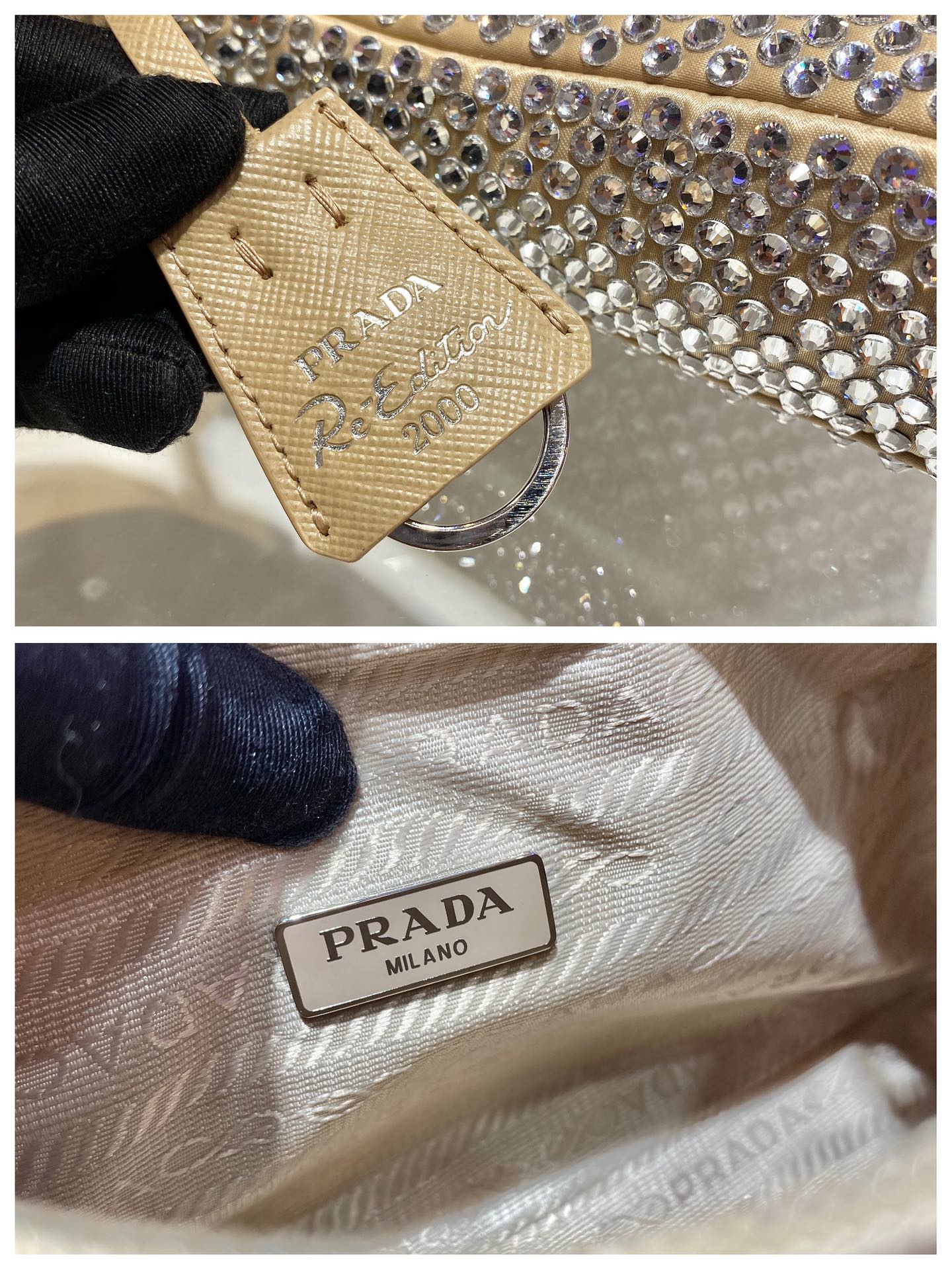 Prada Mini Duchesse And Crystal 2000 Hobo Bag Handbag Desert Beige 1NE515